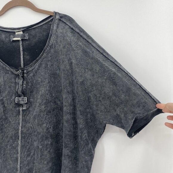 Free People XS Oversized First Base Henley Top Washed Out Black Boxy Burnout - Picture 8 of 13